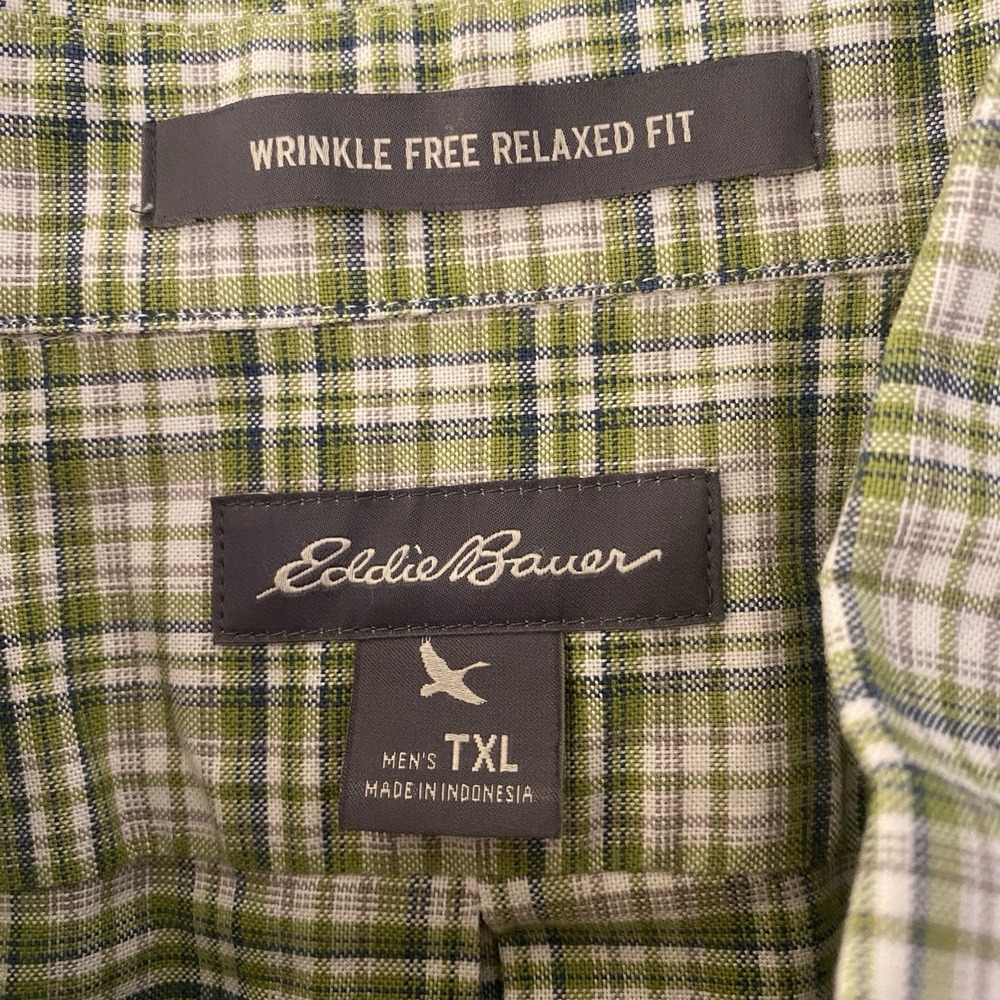 Eddie Bauer Wrinkle Free Relaxed Fit Mens XLT Button Up Green Plaid Short Sleeve - Picture 4 of 7